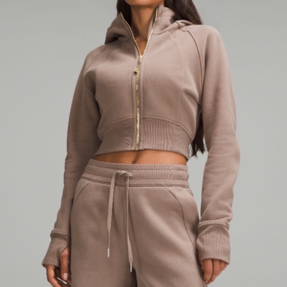 Lululemon Scuba Full-Zip Cropped Hoodie Taupetastic/Gold